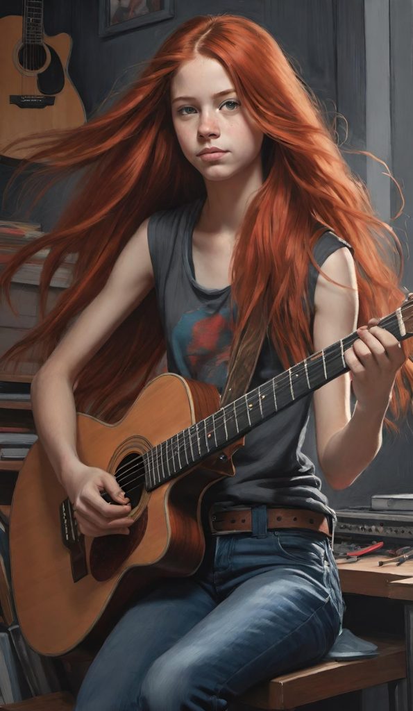 Illustrationen für "Ungestillte Sehnsucht" 2 - Isabella Buchfink Larissa spielt Gitarre